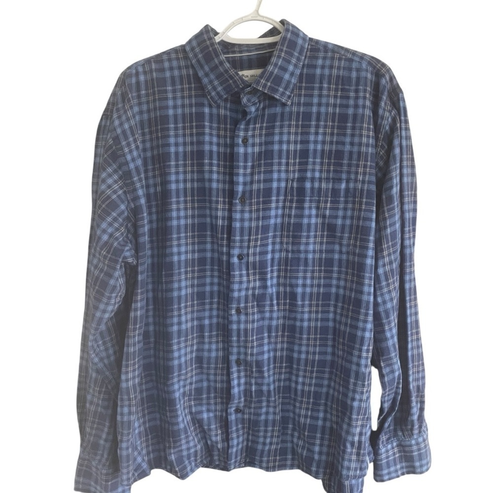 Peter Millar Size XL Blue Plaid Button Down Long Sleeve Shirt 100% Cotton